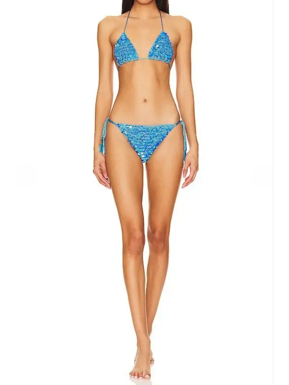 New My Beachy Side Blue Shimmer Sequin Embellished Bikini Set, NWT